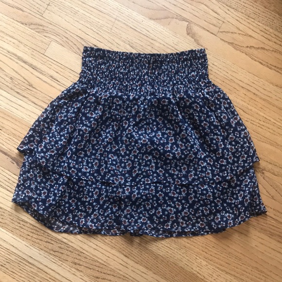 🐝 Vintage Navy Floral Layered Flounce Skirt XS - Picture 1 of 5